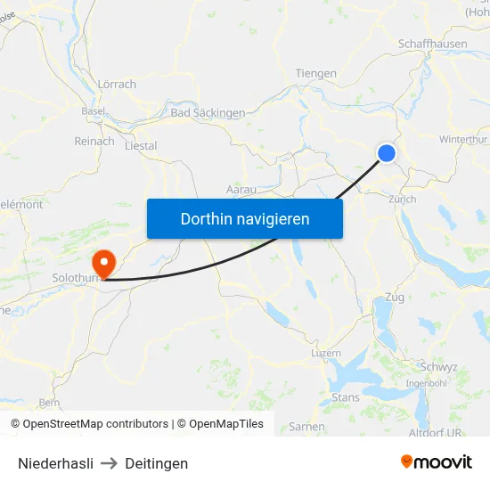 Niederhasli to Deitingen map