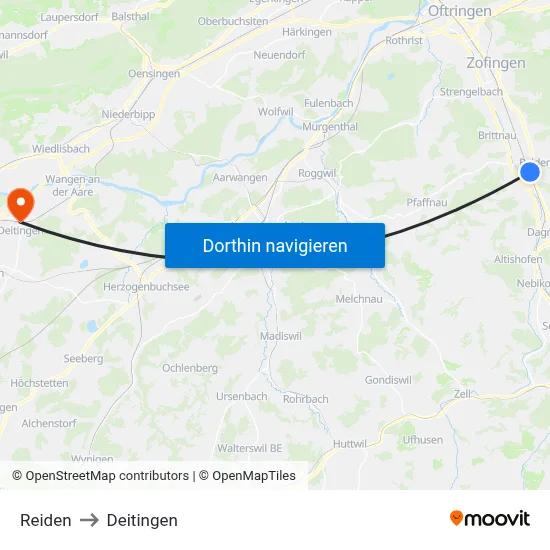 Reiden to Deitingen map