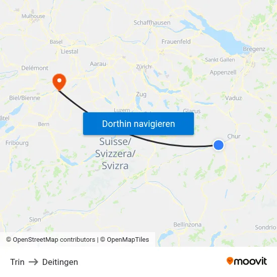 Trin to Deitingen map