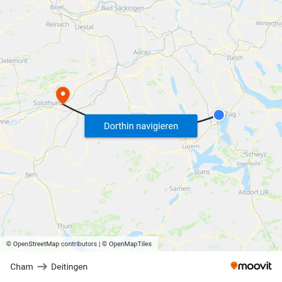 Cham to Deitingen map