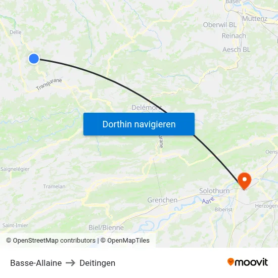 Basse-Allaine to Deitingen map