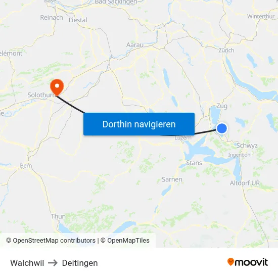Walchwil to Deitingen map