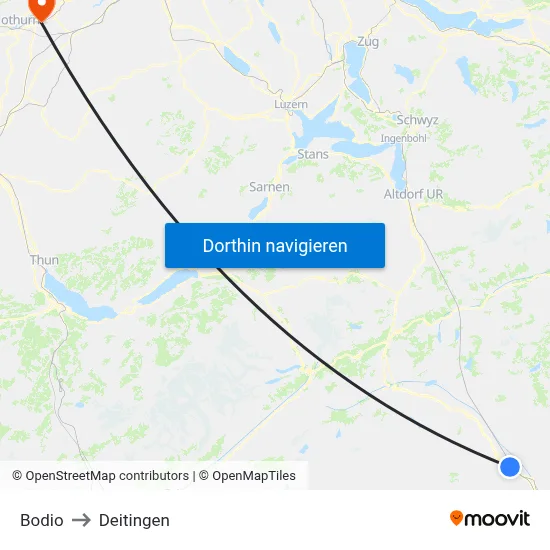 Bodio to Deitingen map