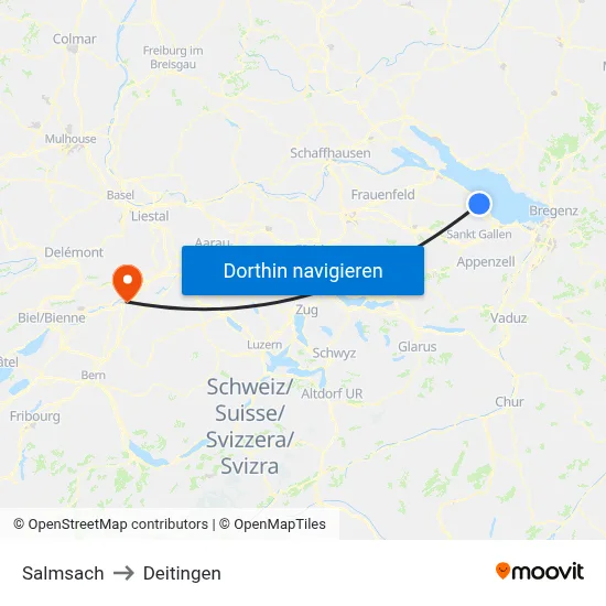 Salmsach to Deitingen map