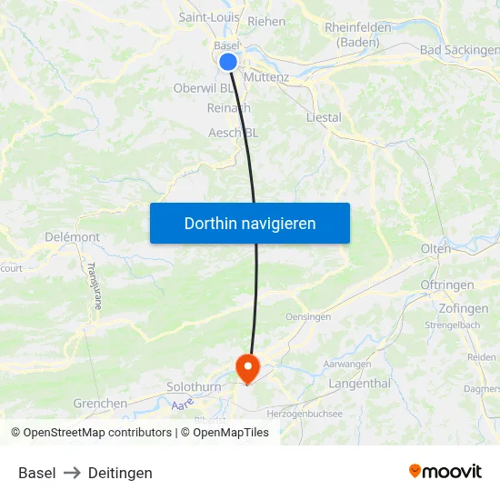 Basel to Deitingen map