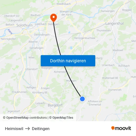 Heimiswil to Deitingen map