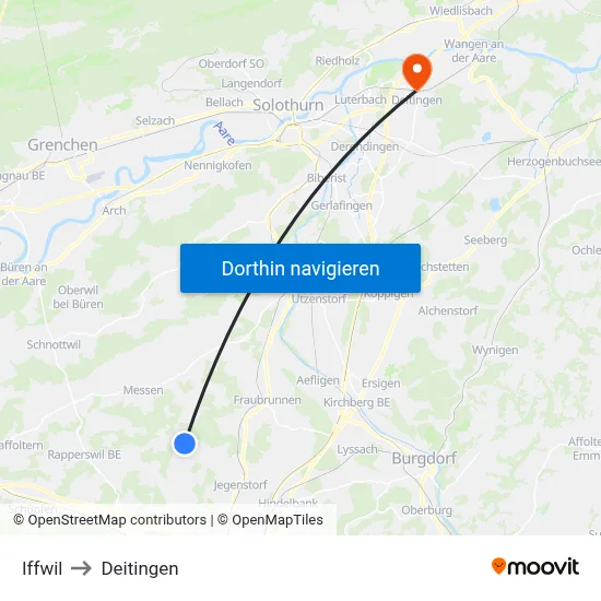 Iffwil to Deitingen map