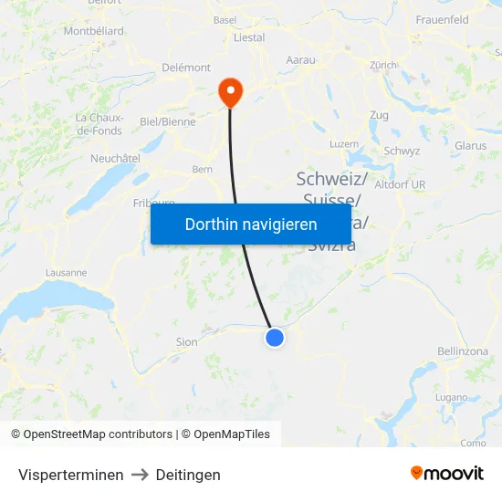 Visperterminen to Deitingen map