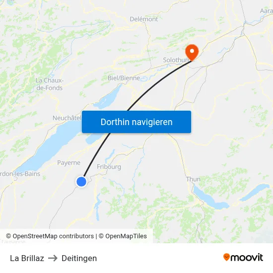 La Brillaz to Deitingen map