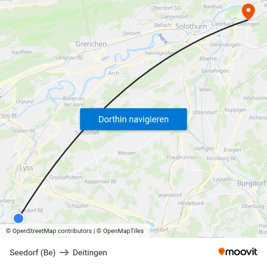 Seedorf (Be) to Deitingen map