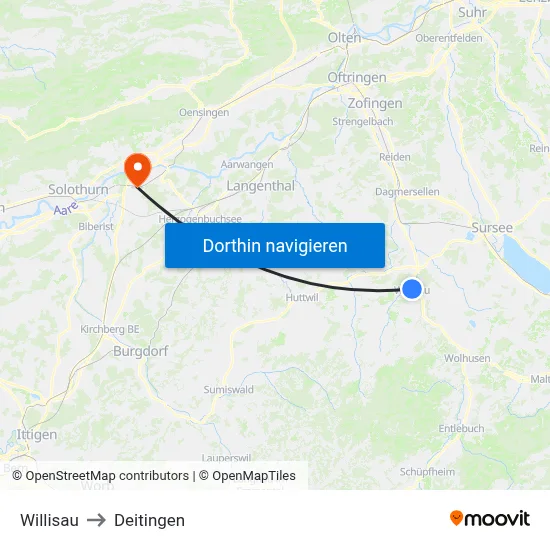 Willisau to Deitingen map