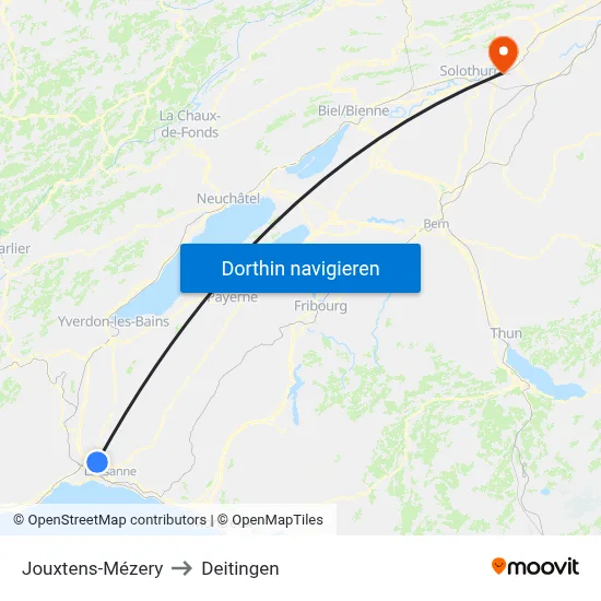 Jouxtens-Mézery to Deitingen map