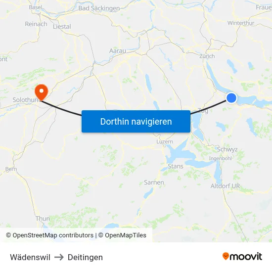 Wädenswil to Deitingen map