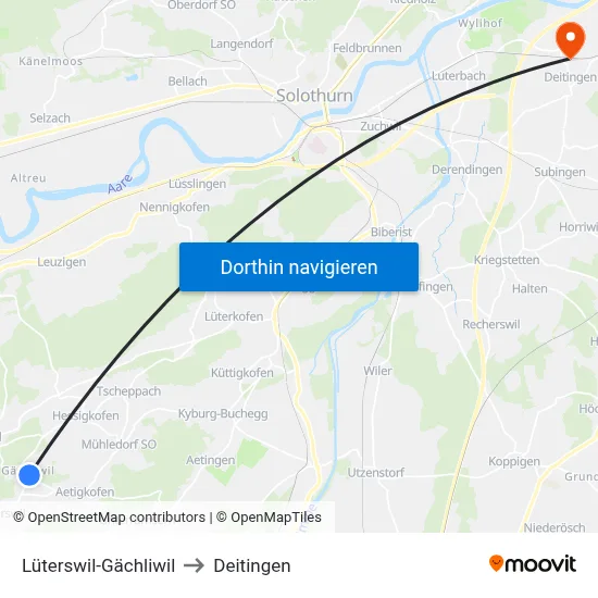 Lüterswil-Gächliwil to Deitingen map