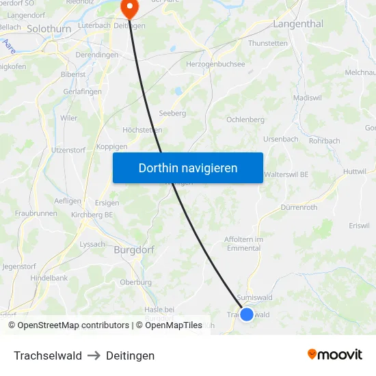 Trachselwald to Deitingen map