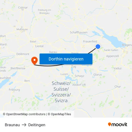 Braunau to Deitingen map