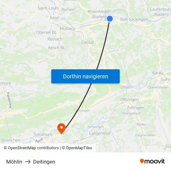 Möhlin to Deitingen map