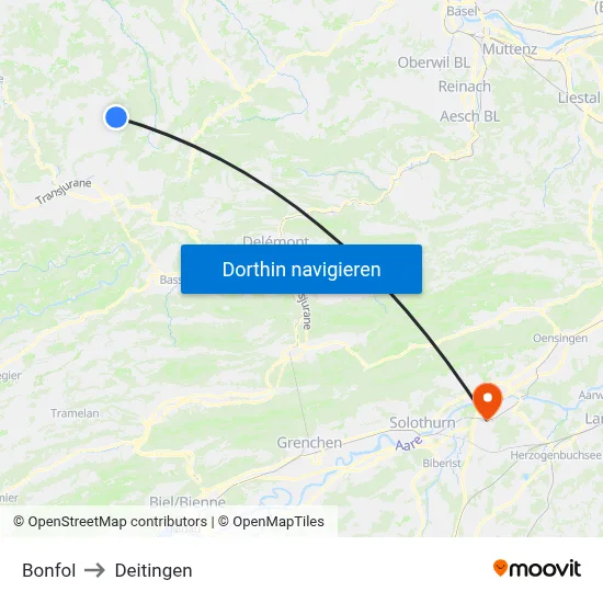Bonfol to Deitingen map