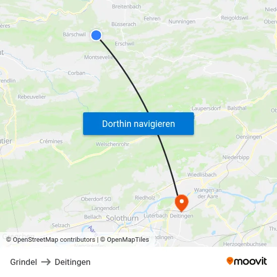Grindel to Deitingen map