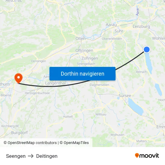 Seengen to Deitingen map