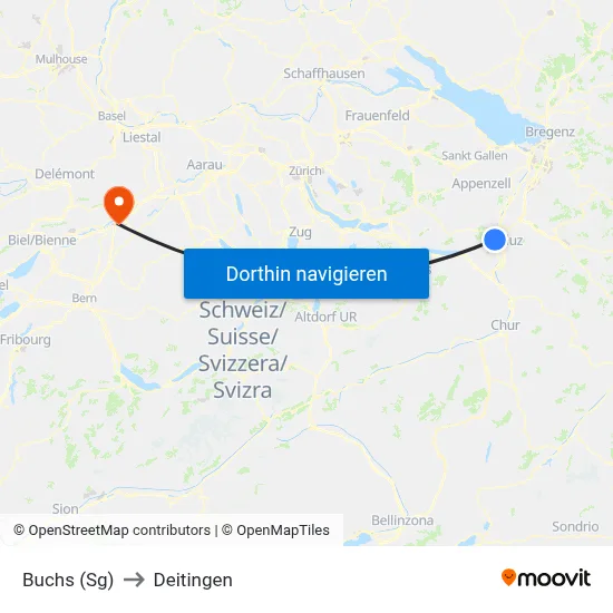 Buchs (Sg) to Deitingen map