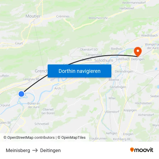 Meinisberg to Deitingen map