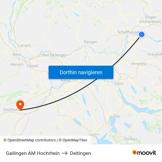 Gailingen AM Hochrhein to Deitingen map