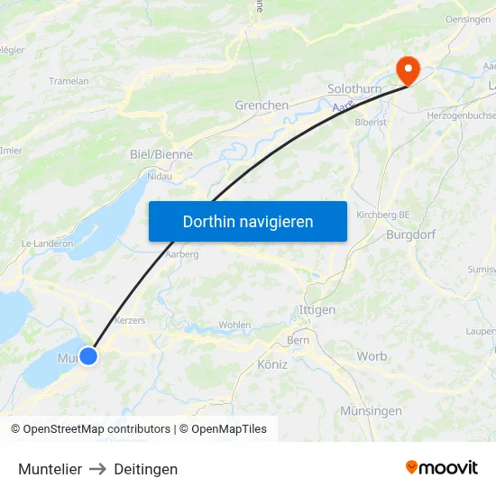 Muntelier to Deitingen map
