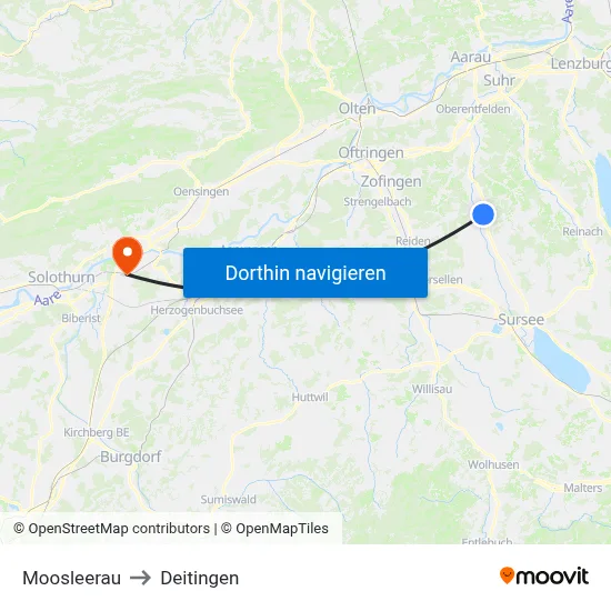 Moosleerau to Deitingen map