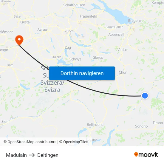 Madulain to Deitingen map