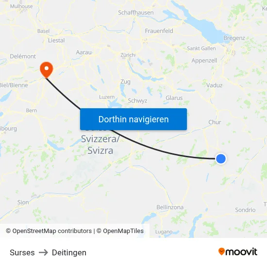 Surses to Deitingen map