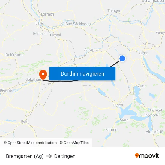 Bremgarten (Ag) to Deitingen map
