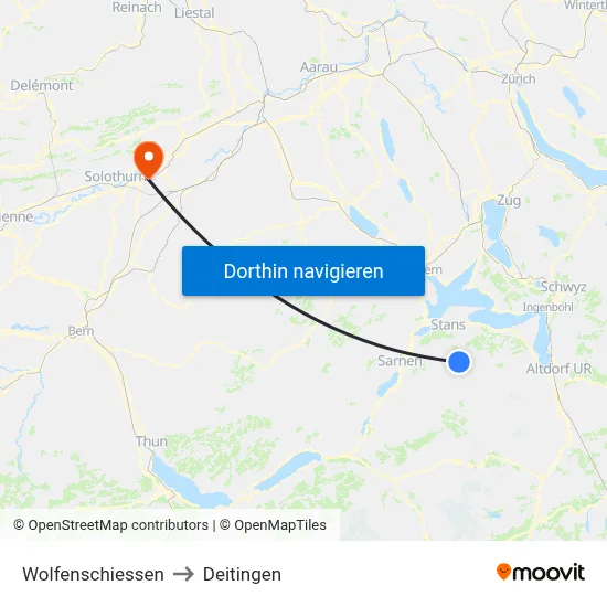 Wolfenschiessen to Deitingen map