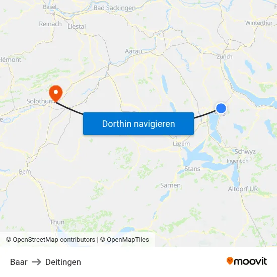 Baar to Deitingen map