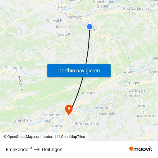 Frenkendorf to Deitingen map
