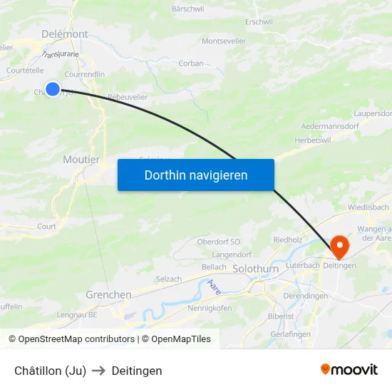 Châtillon (Ju) to Deitingen map