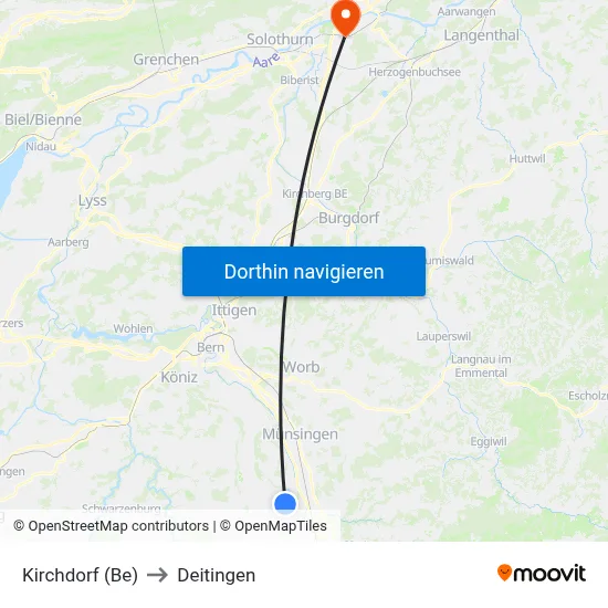 Kirchdorf (Be) to Deitingen map