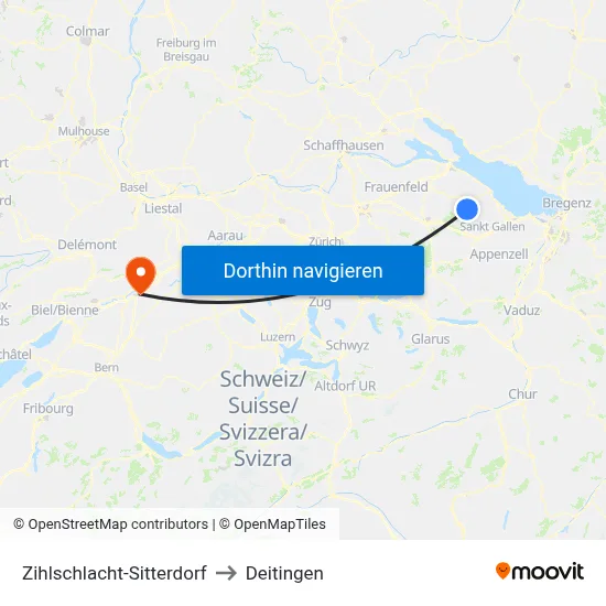 Zihlschlacht-Sitterdorf to Deitingen map