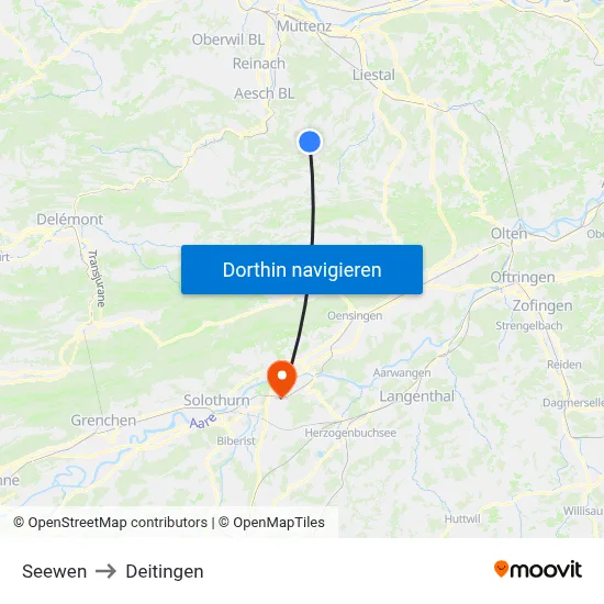 Seewen to Deitingen map