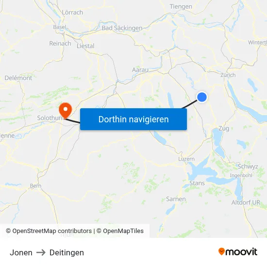 Jonen to Deitingen map