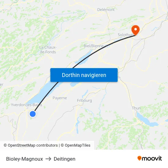 Bioley-Magnoux to Deitingen map