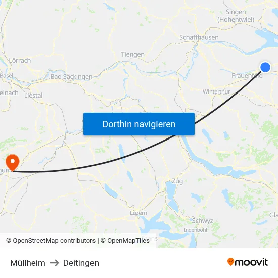 Müllheim to Deitingen map