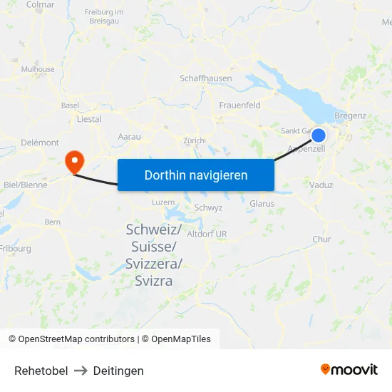 Rehetobel to Deitingen map