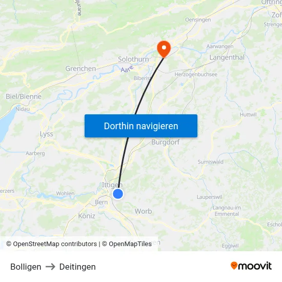 Bolligen to Deitingen map