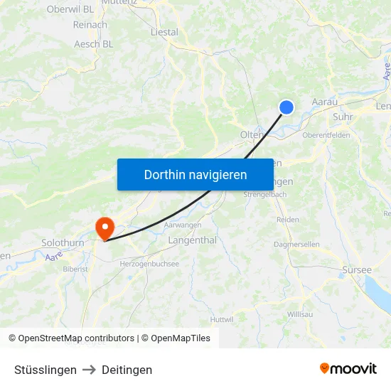 Stüsslingen to Deitingen map