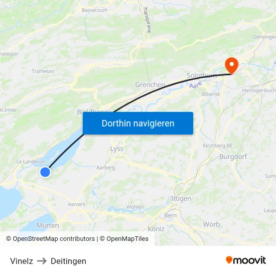 Vinelz to Deitingen map
