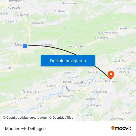 Moutier to Deitingen map