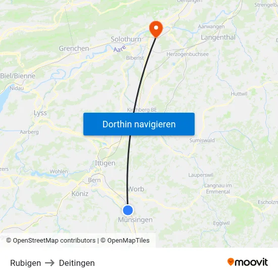 Rubigen to Deitingen map