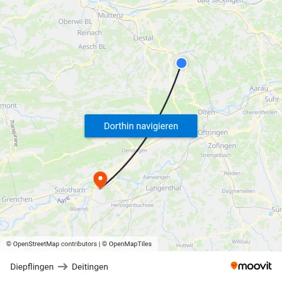 Diepflingen to Deitingen map