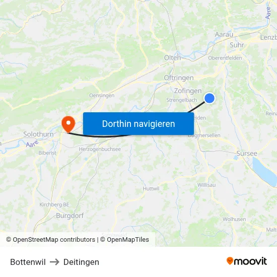 Bottenwil to Deitingen map